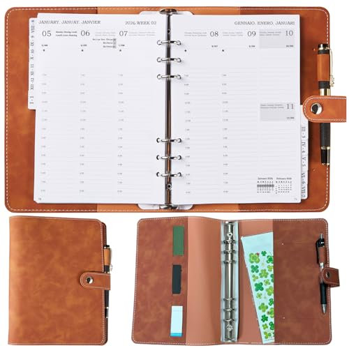 Terminplaner 2025 2026 A5 Ringbuch mit uhrzeiten, Kalender 2025 2026 Wochenplaner 1 Woche 2 Seite mit Monatsübersicht, Tasche, Nachfüllbar Planer 2025/2026 Terminkalender Buchkalender, Aug.25-Jul.26