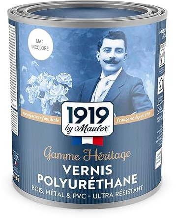 1919 BY MAULER - Vernis Polyuréthane pour bois, métal et PVC - Mat Incolore - 1L - Lavable, anti-tache et rayure - Alkyde Uréthane Haut extrait sec