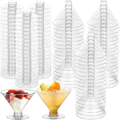 Martiniglas i plast, 150 ml cocktailglas mini martini plastkoppar efterrätt PVC skottkoppar för bröllop, fest, 50 stycken (genomskinliga)