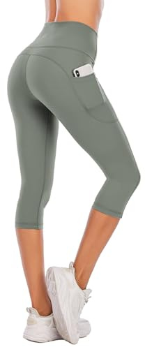 Steppe Naked Feeling High Waisted Capri Yoga Pants for Women, Workout Leggings with Pockets, Tummy Control, Butter Soft, Compression Running Capris for Sports, Gym, L