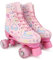 XUDREZ Rollschuhe Tribolumineszenz Rollschuhe Kinder und Erwachsene Rosa Druck Quad-Skates Leuchtenden Rädern Verstellbare Für Mädchen, Damen und Anfänger (Pink,37)
