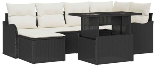 vidaXL Trädgårdsoffset 7 st Svart [Syntetisk]: Poly Rattan