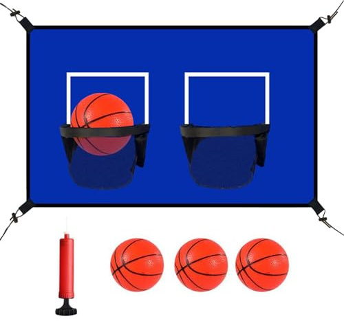 Vhjlfig 80 x 65 cm basketkorg för studsmatta, basket, däck, studsmatta, solskydd, basketstativ med dubbla korbränder, 4 st minibollar och 1 st. uppblåsare