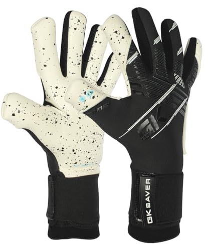 GK Saver Football Goalkeeper Goalie Gloves Anti-Slip Grip Palms Goalkeeping GK Gloves Size 4 to 11 (Black, Size 4)