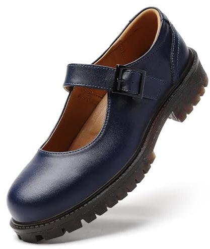 XMM Mary Jane Shoes Women Flat Blue Platform Mary Janes for Womens Leather Oxford Saddle Loafers Orthopedic Comfort Ladies Flats Dressy Casual School Cute Non-Slip Work Shoes Size 5