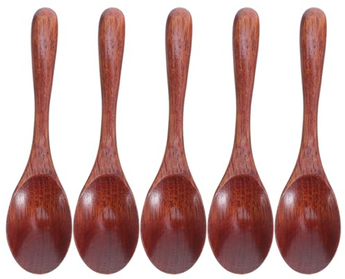 PRETYZOOM Cucharillas de café de madera pequeñas de 5 piezas con mango largo, cucharas mezcladoras inspiradas en japonesas, cucharas versátiles de madera para miel, espresso, postre, té y salsas