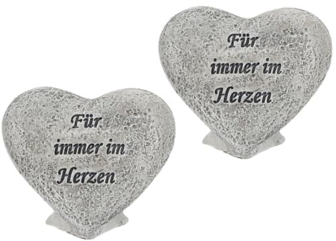 Annastore Grabherzen 2er Set klein Kunstharz Für Immer im Herzen 5 x 6,5 cm