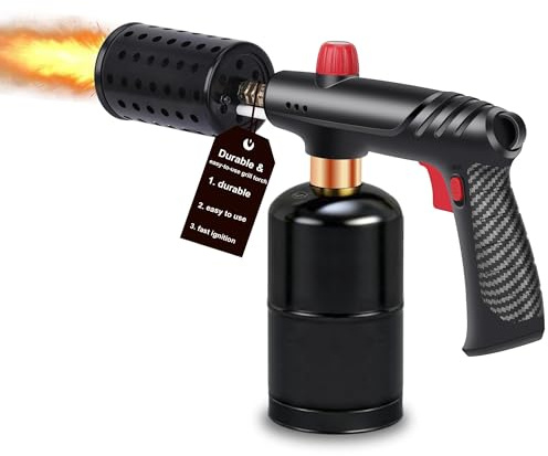 Propane Torch with Adjustable Flame & Safety Lock, Instant Ignition Blow Torch for BBQ, Steak Searing, Weed Burning & Camping (Tank Not Included)