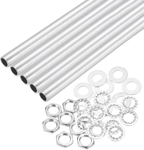 QUARKZMAN 35 st M10 gängrör med fin gänga 20 cm lång x 7 mm ID-monteringssats för lamprör med sexkantiga muttrar och brickor, för gör-det-själv-reparation, silver
