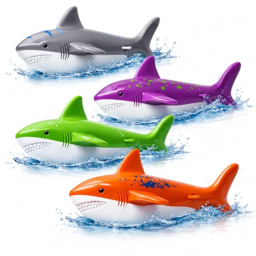 TK Gruppe Timo Klingler Anillos de buceo para niños y adultos, piscina y piscina, juguetes acuáticos para juguetes de buceo para bucear, anillos de buceo y varillas de buceo (4 tiburones)