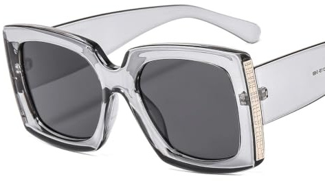 Dekorativa fyrkantiga solglasögon Stora modeglasögonbågar med linser | Falska glasögon med full båge Lättvikts ergonomiska glasögonbågar Halkfria(Grey)
