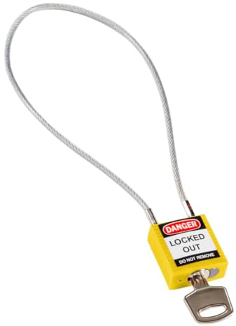 Brady Compact Cable Padlock - Lockout Tagout Security Lock - Safety Padlock with Nylon Body and Sheathed Steel Cable - Keyed Differently - 32mm x 35mm x 16mm - Cable Length 400mm, Yellow