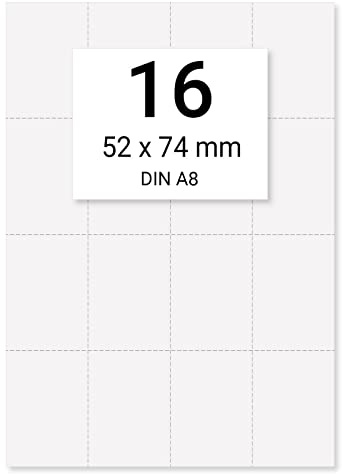 160 x Karteo® Instickspapper DIN A8 – Inlägg 74 x 52 mm av Vitt 160 g/m² Perforerat Papper på DIN A4 Ark för Egna Utskrifter