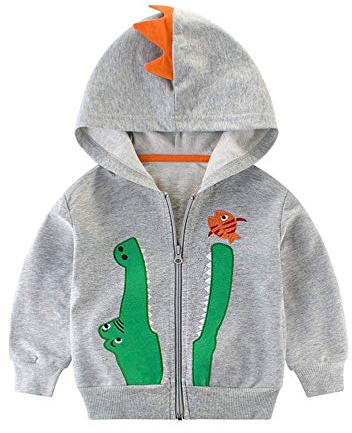 TEDD Felpe con Cappuccio per Ragazzi Dinosauro Coccodrillo 100% Cotone Zip Cerniera Felpa Copricapo Giacca Bambini 6-7 Anni