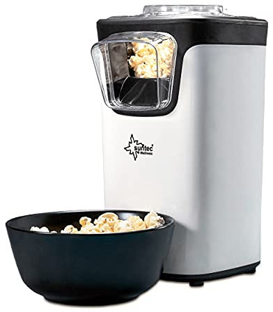 SUNTEC Máquina de Palomitas – Palomitas sin Grasa ni Aceite – Máquina doméstica de Aire Caliente – Maíz con azúcar + Sal + Queso + Caramelo – Dulces o saladas – Popcorn Maker POP-8618 Fat Free