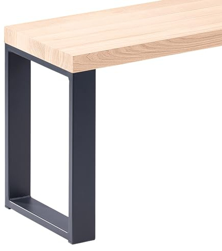 LAMO Manufaktur Banc de Salle à Manger 30x80x47 cm (l x L x h), Pied en métal modèle Simple Gris/Assise en Bois Brut, LSB-01-A-001-80-7016S