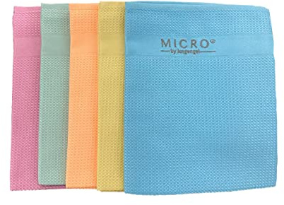 Jungengel Micro by Vegane Mikrofasertücher 5 Stück Profiline Reinigungstücher Universelle Premium Allzwecktücher Haushalt Bad WC Büro Auto Glas Streifenfreier Glanz Putztücher 42x68cm