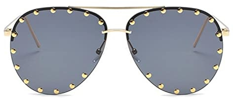 XKUN Gafas de Sol Damas Metal Remache Piloto Gafas De Sol Mujeres Gafas De Personalidad Sombras De Gafas Uv400-C1 Gold Black,A