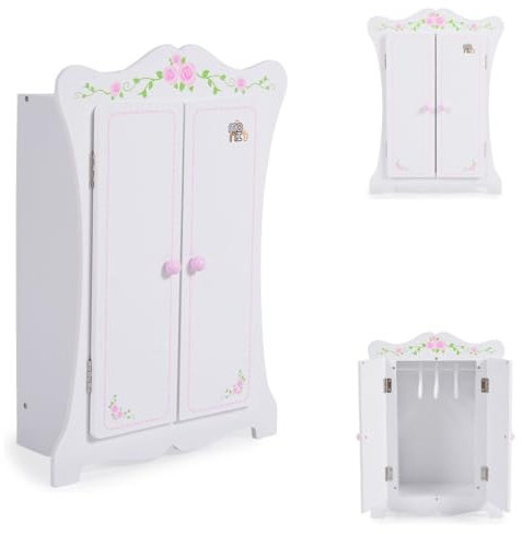 Moni Puppenkleiderschrank PH12B011, Holz, Maße 42,5 x 22 x 57 cm, 3 Kleiderbügel weiß