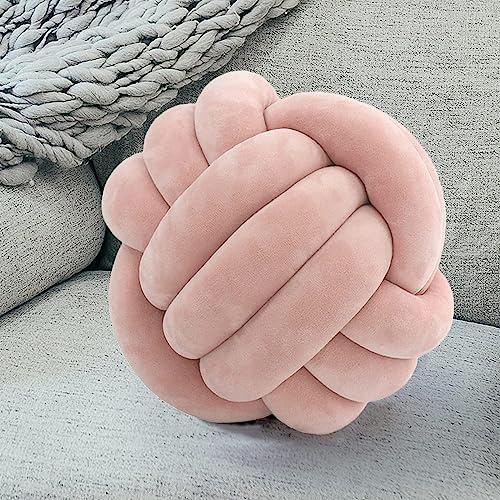 Almohada de bola de nudo suave, cojín redondo de felpa corto, cojín de felpa con nudo de felpa para decoración del hogar (8.75 pulgadas, polvo nuevo
