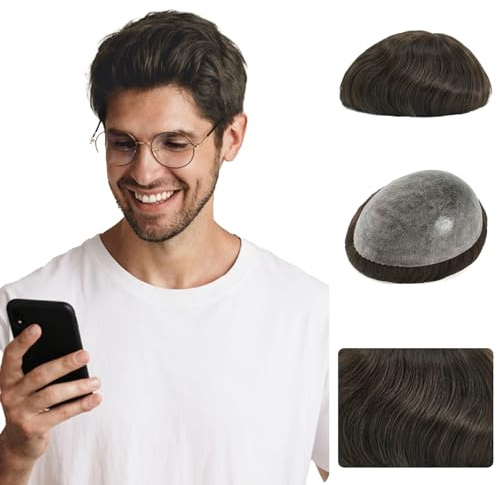 Zakya Capelli umani Toupet da uomo, 100% capelli veri, per uomo, sistema di ricambio per capelli, dimensioni base 20 x 25 cm