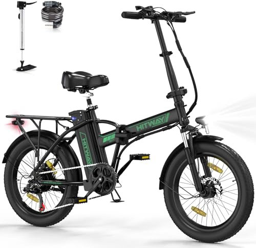 HITWAY E Bike 20*3,0/20*4,0 Fat Tire Elektrofahrrad E-Fahrrad klapprad, 36V 12Ah/48V 15Ah Akku, Max.Reichweite bis zu 35-90km/45-100km, Off-Road Mountainbike mit 7 Gängen, City EBike