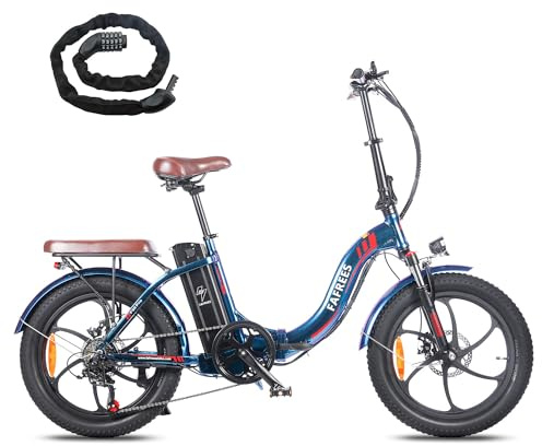 Fafrees Bici Elettrica Pieghevole Donna Uomo, 36V 18Ah Bicicletta Elettrica 120-150KM Pedalata Assistita MTB, 3.0 Fat Bike Ebike da Città, 250W 7 Velocità, F20 Pro Upgrade Blu