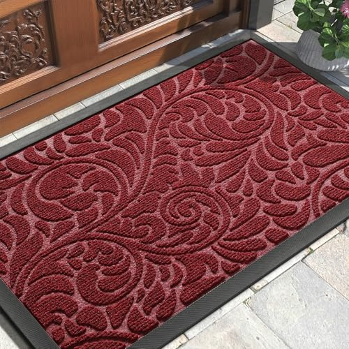 Yimobra Door Mat, Heavy Duty Front Welcome Mats for Home Entrance Outdoor Indoor, Doormat for Outside Back Patio Floor Entry Porch Garage Office, Weather Resistant Easy Clean, 75 x 43 cm, Red