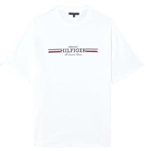 Tommy Hilfiger Camiseta de Manga Corta Hombre Chest Stripe tee con Cuello Redondo, Blanco (White), XXL