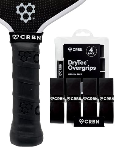 CRBN Pickleball - Drytec™ Overgrips - Pickleball Paddle Grip Tape - Absorbs Shock & Moisture - 4-Pack, Black