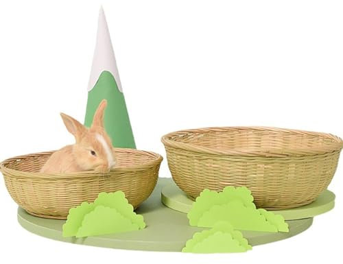 pofluany Hasenbett aus Naturstroh, gewebtes Bett für kleine Tiere, Heunest zum Schlafen, Hasengrasmatte, Naturgrashaus, atmungsaktives Nest und Spielzeug für Kaninchen, Meerschweinchen, Hamster S