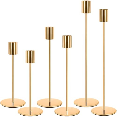 Kerzenständer 6 teiliges Set,Kerzenständer Stabkerzen 33/29/23cm, Metall KegelKerzenleuchter Vintage für Party Hochzeit Deko,Tischdekorationen,Heimdekorationen (Gold)