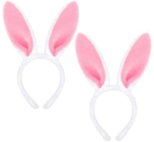 Bipl Lot de 2 serre-têtes oreilles de lapin en peluche - Oreilles de lapin mignonnes - Accessoire de fête à thème de Pâques - Pour Pâques, fête, mariage, anniversaire, cosplay (rose)