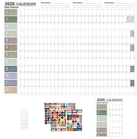 Planificador de pared 2026, calendario anual de borrado en, calendario anual grande de 29 x 20 pulgadas, planificador anual reescribible, organizador de tareas de póster laminado reutilizable,