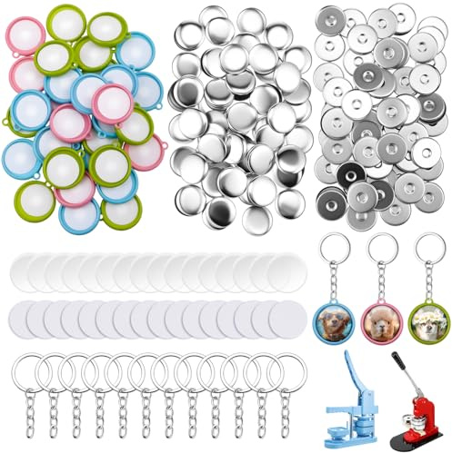 Quelay 60 set nyckelring knapptillverkning tillbehör dubbelsidig nyckelring dubbelsidig metalldelar för handtryck runda emblem hantverk skapa gör-det-själv anpassade knappar (32 mm, flerfärgad)