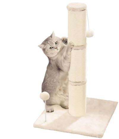 Marchul Cat Scratching Post with Wide-Base, Heavy Duty Thick, Sisal Cat Scratcher Posts 26.7 Inches with Hanging Ball for Kittens Medium Cats and Multiple Cats Households