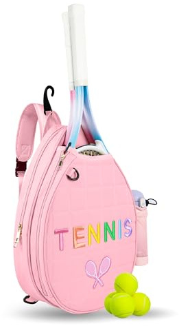 NZNDB Tennis Bags for Women Girl, Tennis Sling Crossbody Backpack, Water Resistant Tennis Bag for Pickleball, Tennis, Racketball(Pink)