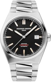Frederique Constant Mens Swiss Automatic Highlife COSC Silver-Tone Stainless Steel Watch with Bracelet and Additional Black Nubuck Leather Strap, Style: FC-303BBG3NH6B
