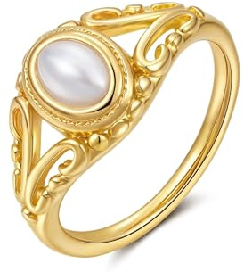 Joo&Rind Bague Femme Acier Inoxydable Or Bague Plaqué Perle Vintage Bijoux Cadeau pour Femmes