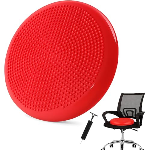 VORX LONDON Wobble Cushion Balance Disc 35cm – Inflatable Stability Seat + Pump + FREE e-Guide for Posture, Core Strength, Office Chair Support & Rehab (Red)