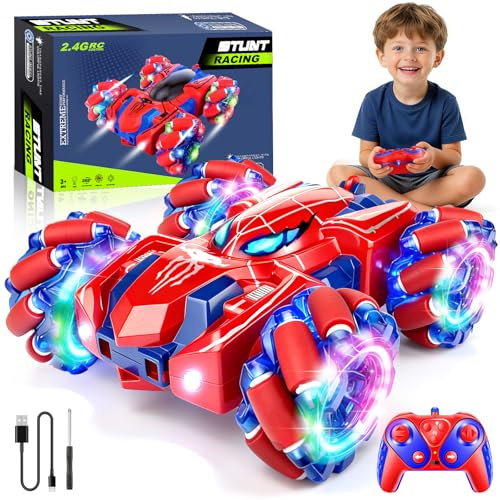 Ciiokjnm Remote Control Cars, RC Cars Kid Toys, 2.4Ghz Stunt RC Car, Double Sided 360° Rotation with Headlight USB Rechargable, Gift Toys for 3 4 5 6 7 8 Year old Boys Girl Kids