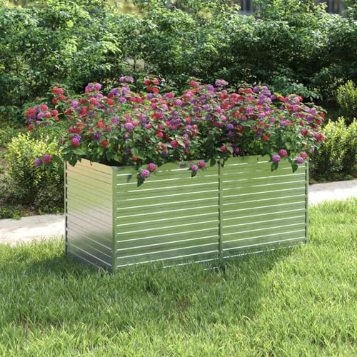 Refined Garten-Hochbeet 160x80x77 cm Verzinkter Stahl Silber Pflanzkasten Pflanzbeet Gemüsebeet Blumenbeet Blumenkasten Frühbeet Gartenbeet Blumenkübel Pflanzkübel n