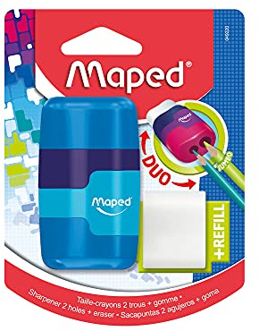 Maped Connect Colour Duo gomme et taille-crayon (couleurs assorties), 49220
