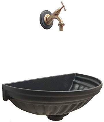 Fonderia Bongiovanni Wandbrunnen Farbe Grauguss Badewanne Versilia und Wasserhahn Modell 303B aus brüniertem Messing für Haus und Garten