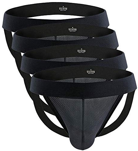 Billtop Men's Jockstrap Mesh Pouch Athletic Supporters Underwear, 4 Pack Black, XX-Large