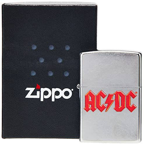 Zippo – AC/DC - Street Chrome – Essence Briquet Coupe-Vent, Rechargeable, dans Une boîte Cadeau de Haute qualité 60004725 Taille Unique Gris
