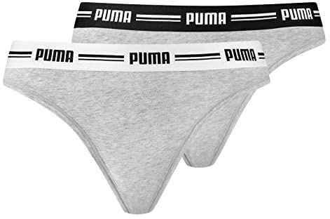 PUMA Femme Puma Iconic Women's - Thong (2 Pack) Culotte string, Gris/ Gris, L EU