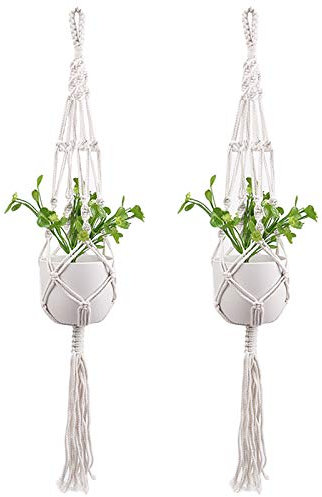 Skyzone 2 pièces Macramé Pot Suspendu Plante Pot de Plante Corde de Coton pour intérieur extérieur Pot de Fleur Patio Porte-Plante décor à la Maison (105 cm)