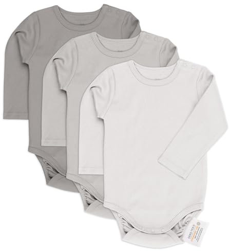 LaLoona Baby Body Langarm 3er Pack - Langarmbody Set aus Baumwolle, Bodies mit Knöpfen für Jungen und Mädchen, OEKO-TEX® Standard 100 geprüft - Natur - 74-80