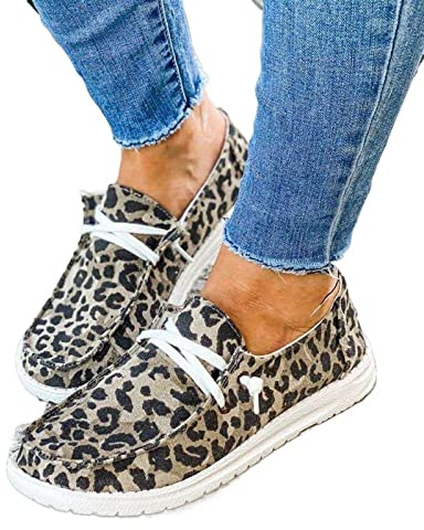 LAZUN Orthopedic Sneakers For Women Leopard Print Casual Comfort Walking Canvas Shoes Lightweight Non Slip Breathable Slip-On Sneaker Rounded Toe Travel Shoes (Color : Leopard print, Size : 7.5)